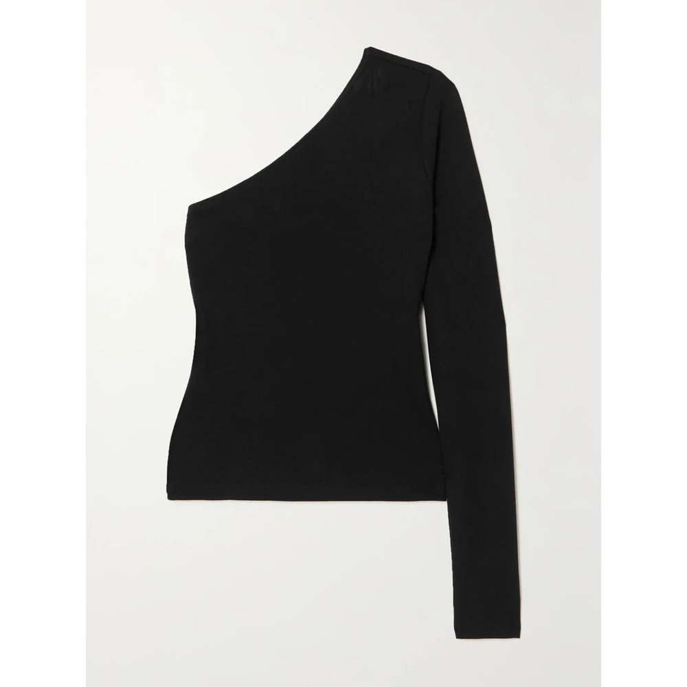 LESET One-Shoulder Black Long-Sleeve Top